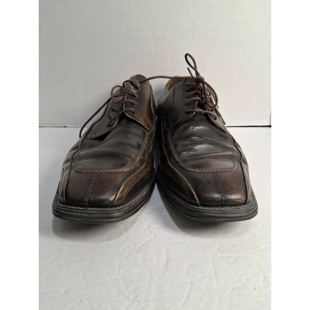 Bass Jacquard 0406 Men's Leather Dress Shoes Brown Square Toe Lace Up‎ Size 10M